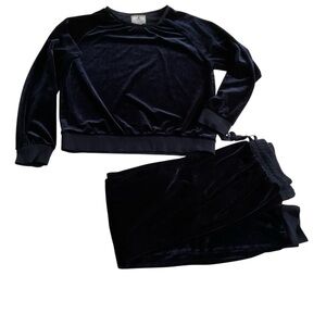 Petite Plume Velour Lounge Set Sz S Navy Top Joggers Plush Comfort Chic Glamour